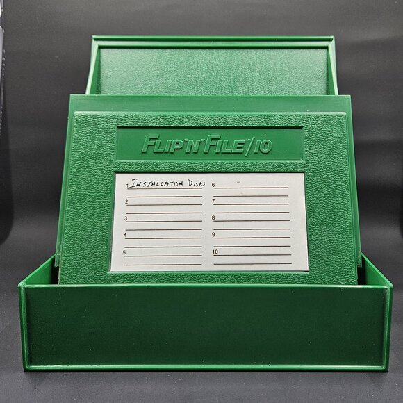 Vintage 80's FLIP'N'FILE 10 Green 5-1/4" Floppy Disk Diskette Storage Case - Picture 12 of 16